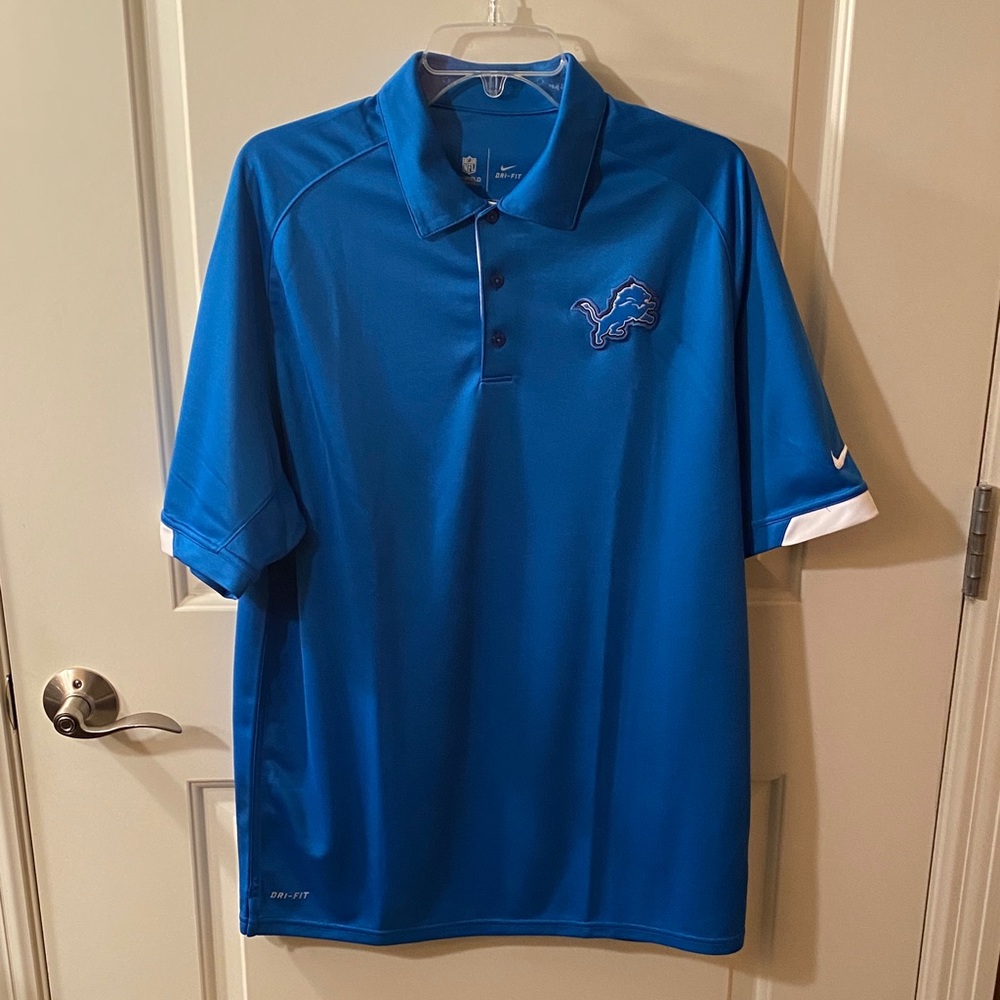 Nike Men's Detroit Lions Dri-Fit Polo in Blue with White Accents